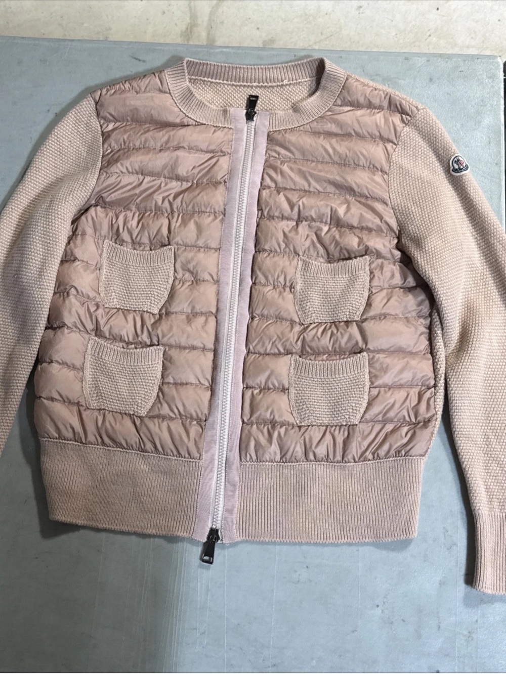 MONCLER MAGLIONE TRICOT ALLA COREANA knit x nylon switching down cardigan Medium